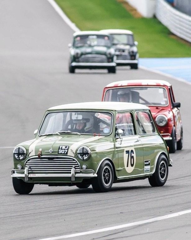 Green classic Mini race car